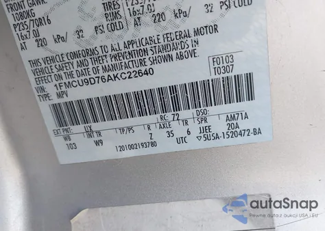 2010 Ford Escape Xlt из США, поврежденный, VIN 1FMCU9D76AKC22640